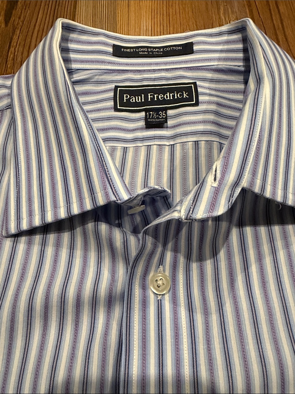 Paul Fredrick Men’s 17.5 35 Long Staple Cotton Striped Dress Shirt